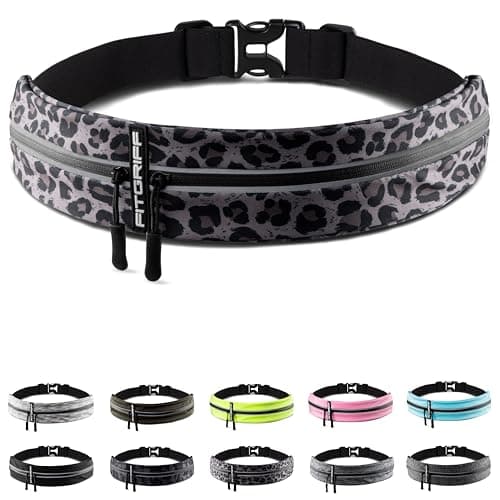 Fitgriff® Running Belt for Men & Women - Secure Jogging Pouch for Phone, Keys & Essentials - For All Cell Phones (Leopard, 33.5" - 47.5" Waist Size)