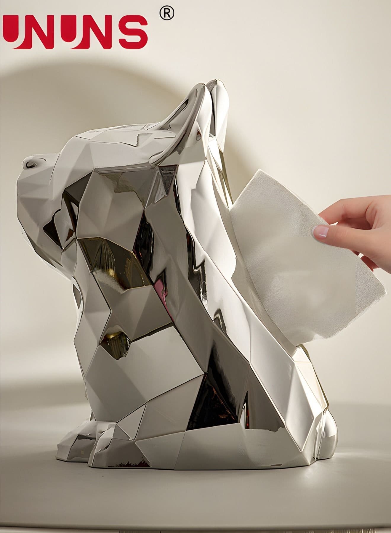 French Bulldog Tissue Box Cover, Dog Statues Funny Electroplated Silver Tissue Box Holder, Animal Art Figurines Home Decoration for Living Room Bedroom Book Shelf TV Cabinet Desktop