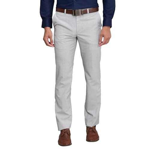 Park Avenue Men's Stripe Pattern Regular Fit Polyester Blend Flat Front Formal Trouser (Size: 34)-PMTX07643-G4 Medium Grey