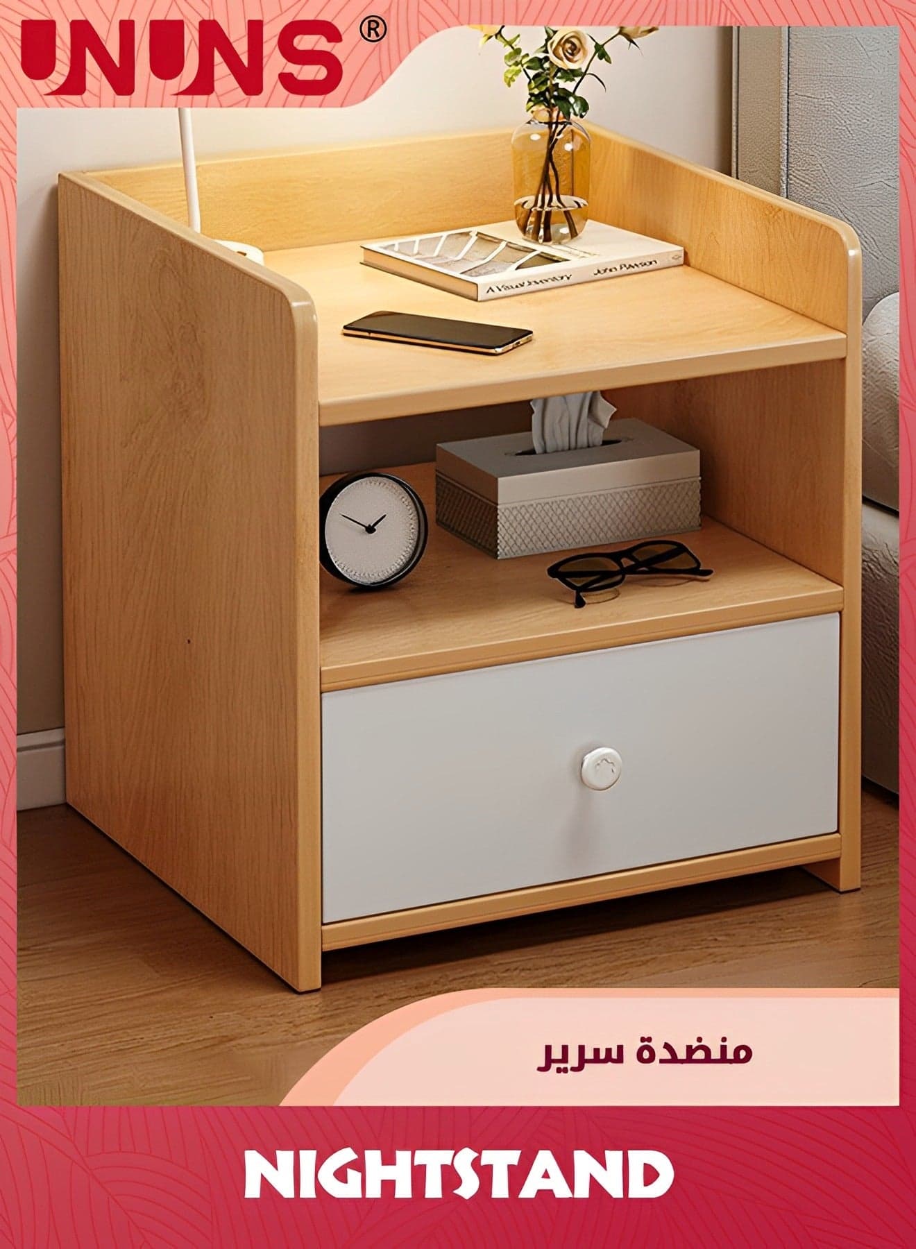 Beside Table Nightstand,Sturdy Wood Nightstand With Storage Drawer And Shelf,Modern End Table Bedside Table For Bedroom,Dorm,Small Spaces