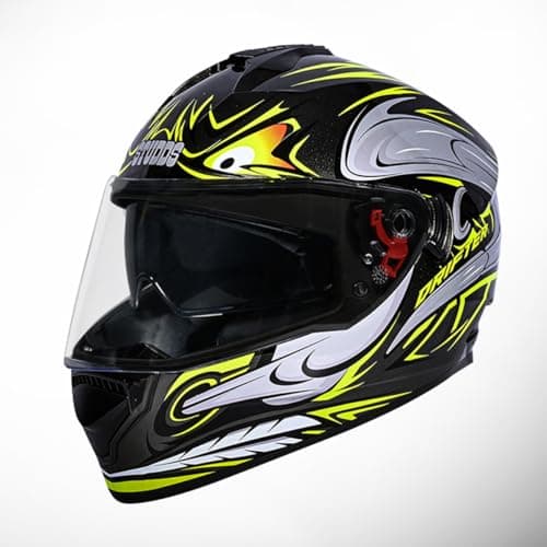 Studds Drifter D4 Isi and Dot Certified Full Face Graphic Helmet for Men and Women with Inner Sun Visor and Spoiler (Black , Golden)