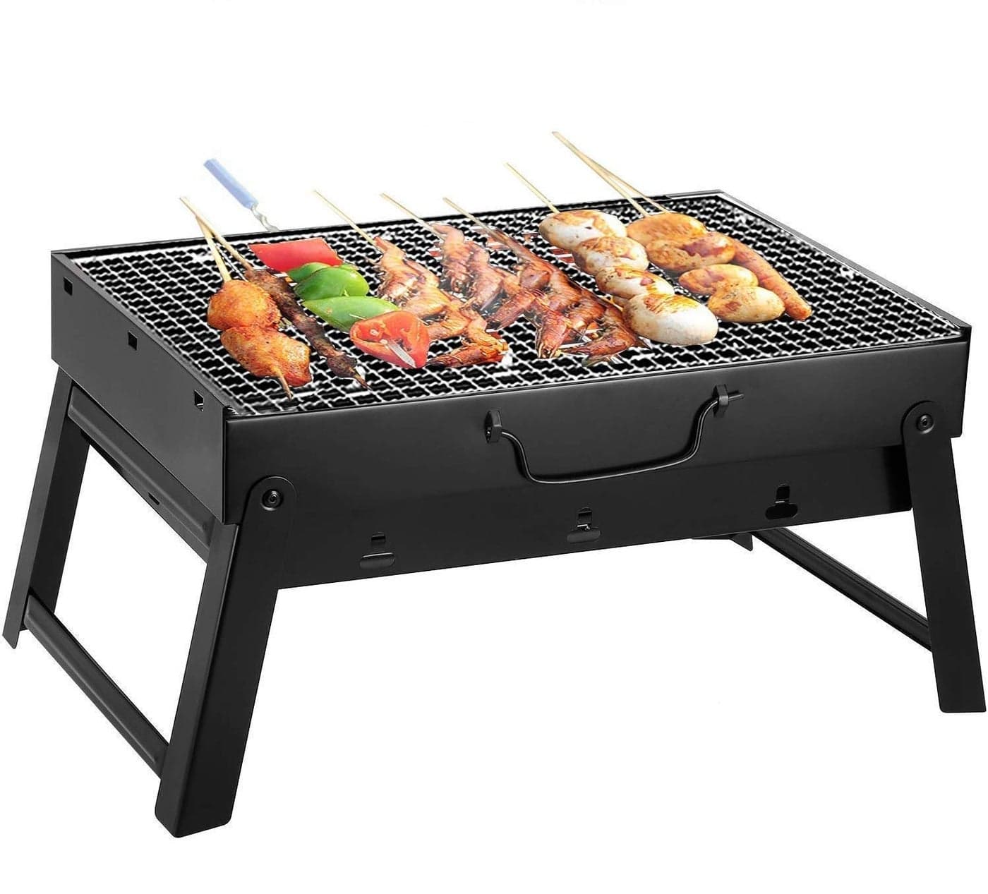 HKD SALES Mall Label Folding Portable Outdoor Barbeque Charcoal BBQ Grill Oven Black Carbon Steel Black