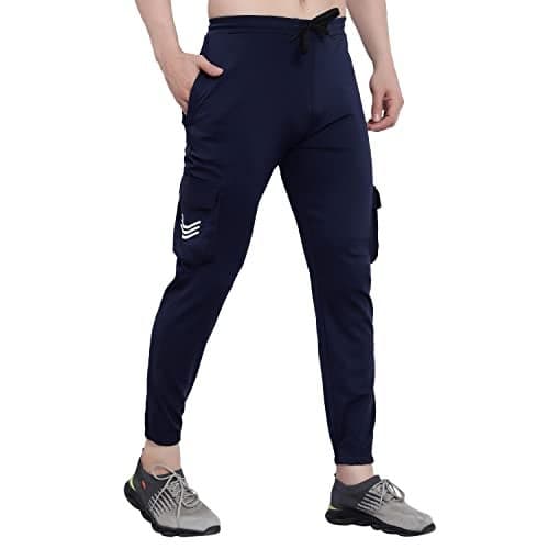 BLUE STAR SHARK Men's Premium Stretchable Cargo Joggers | Regular Fit, Stylish Track Mid Rise Pants with Pockets | Soft Smooth Feel, Logo On Front, Comfortable Everyday Wear Navy Cargo, XL