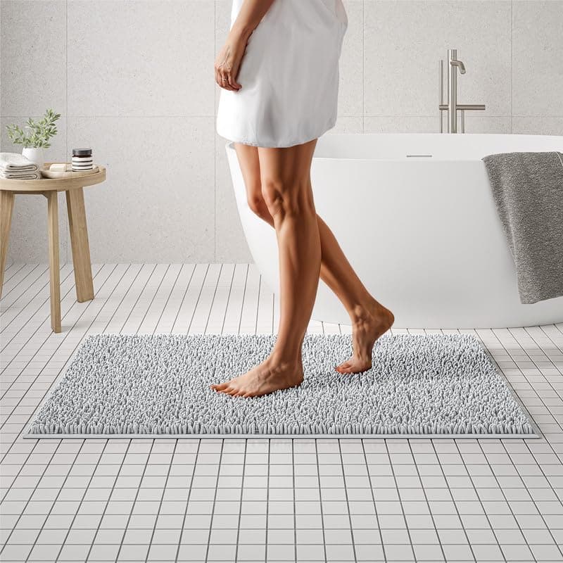 MAYSHINE Round Area Rug Set for Bathroom Soft Plush Chenille Bath Mat Water Absorbent NonSlip Bathroom Rug Washable Shag Carpet for Shower Bedroom or Home Dcor 36x36 Round White