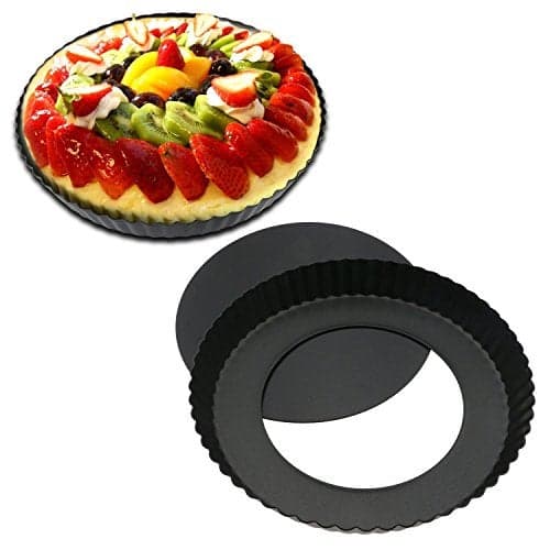 Inditradition Quiche Tart Pan, Baking Pie Pan | Non-Stick Removable Loose Bottom | 20 CM Diameter, Carbon Steel (Black)