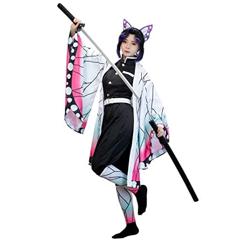 Nuoqi Kochou Shinobu Cosplay Outfit Womens Shinobu Cosplay Costume Anime Robe Kimono Uniform Halloween XL