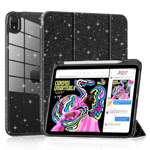 Lainergie Case for iPad (A16) 11th Generation 11-inch 2025, iPad 10th Generation 10.9-inch 2022, Cute Glittering Sparkly Shockproof Cover with Sparkly Clear Back and Pencil Holder, (Glittering Black)