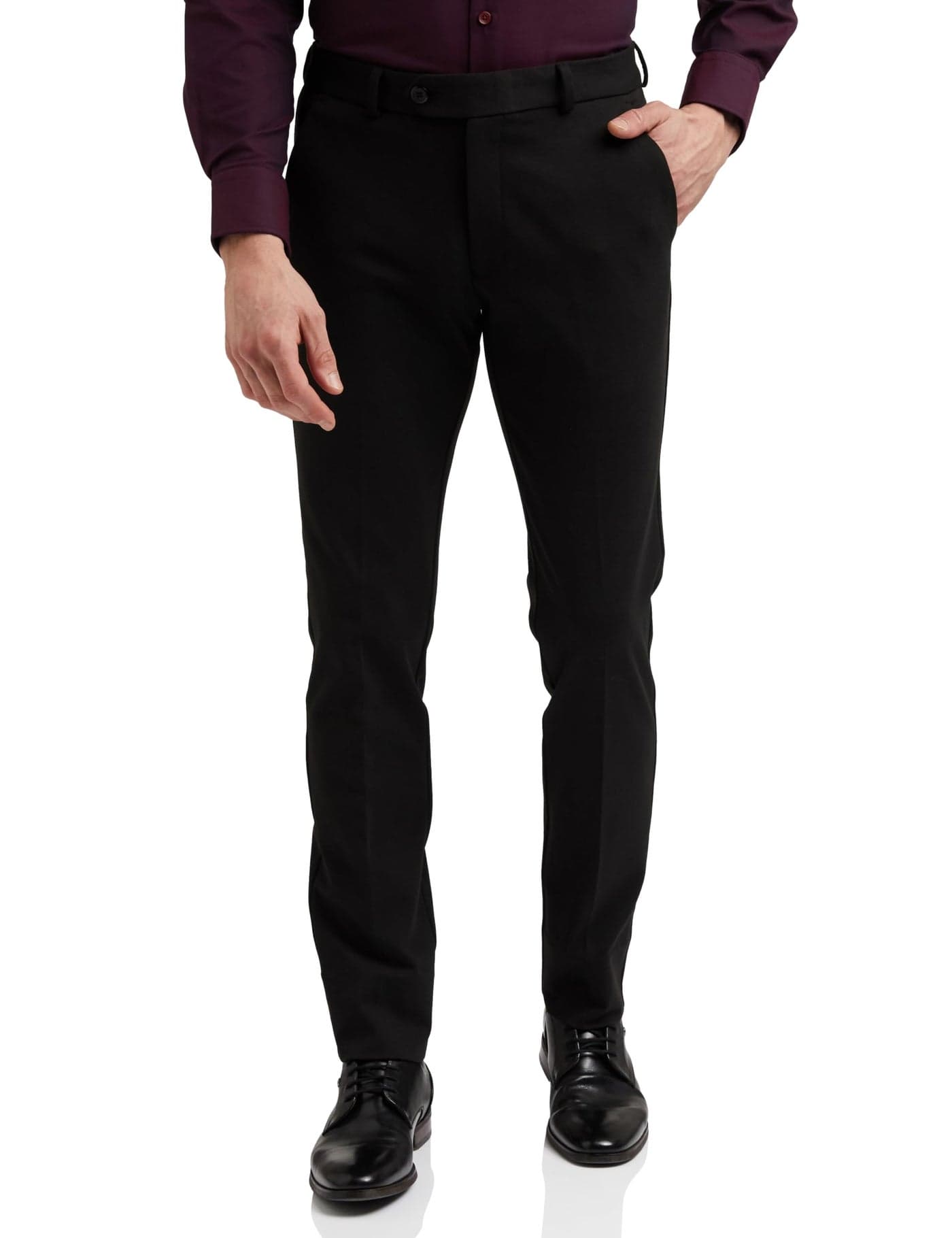 Peter England Men's Premium Formal Stretchable Knit Super Slim Fit Mid Rise Trouser | Comfort Lycra | 360-Degree Stretch Jet Black