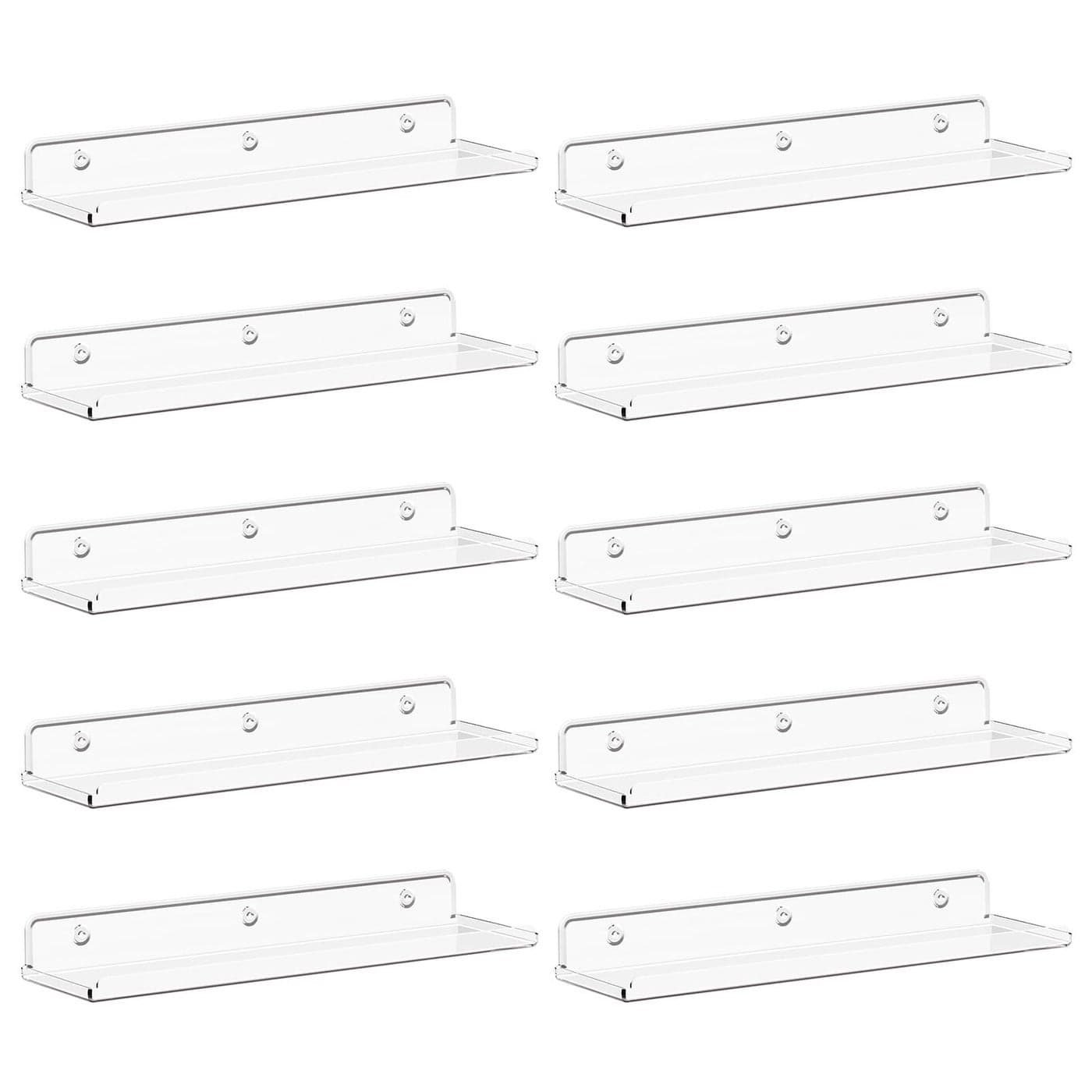 Lifewit Floating Shelves for Wall 10 Pack Clear Acrylic Shelf 15 Room Decor for BookcaseVinyl Record DisplayPhotoPicture in Bedroom Living Room Bathroom Kitchen Storage and Organization