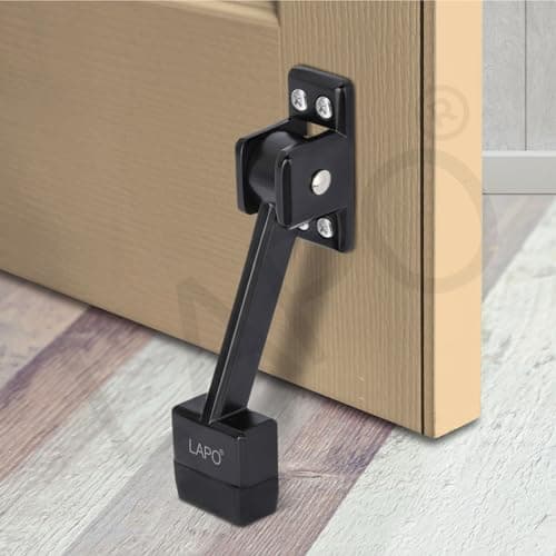 LAPO Premium 5-Inch Door Stopper for Main Door with Screw | Door Stopper to Hold Door | Heavy Duty Wooden Door Holder for Home, Office, Hotel | Black Finish | Strong Grip (Pack of 2)