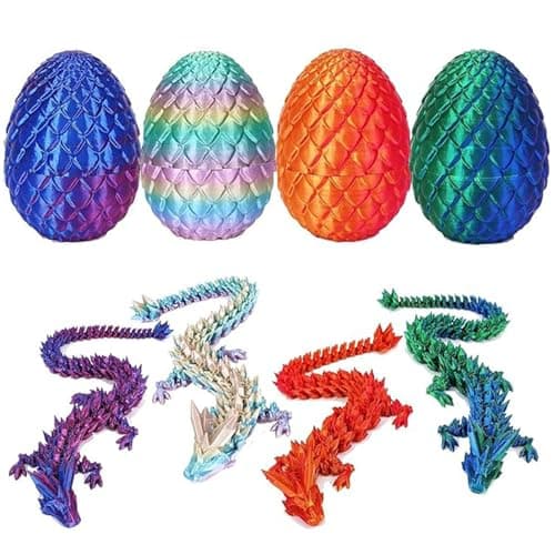 Kizcmvre 4PCS 3D Printed Dragon 3D Dragon Eggs with Dragon Inside3D Printed Dinosaur5 inch 3D Printed Dragon with 275 inch EggUnique 3D Animal Figurine for Gift and Collectible