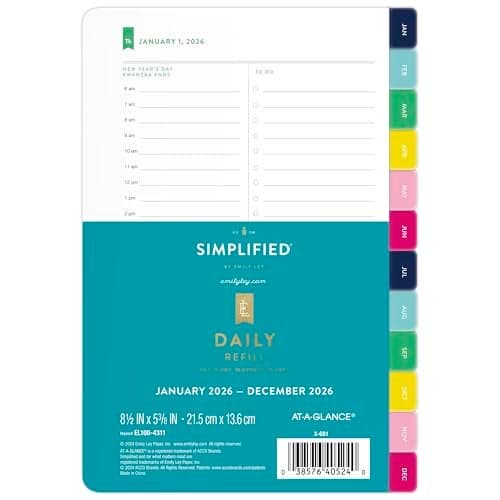ATAGLANCE 2026 Planner Refill Simplified by Emily Ley Daily 55 x 85 Desk Size One Page Per Day Refill EL100431126