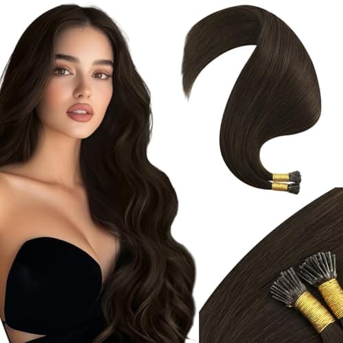 Moresoo I Tip Hair Extensions Human Hair Dark Brown Invisible Cold Fusion Hair Extensions Real Human Hair 08GS 50S 18 Inch