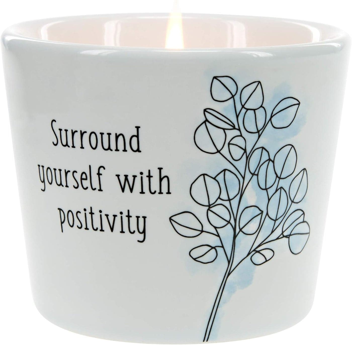 Pavilion Gift Company urround Yourself with Positivity-Tranquility 8oz Soy Wax Stoneware Vessel Single Wick Candle, White