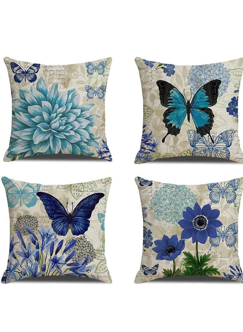 Decorative Throw Pillow Covers 18x18 inches Set of 4 Birds erfly and Plant Cushion Covers 45cm x 45cm Boho Linen Square Throw Pillow Cases for Living Room Sofa Couch Bed Pillowcases
