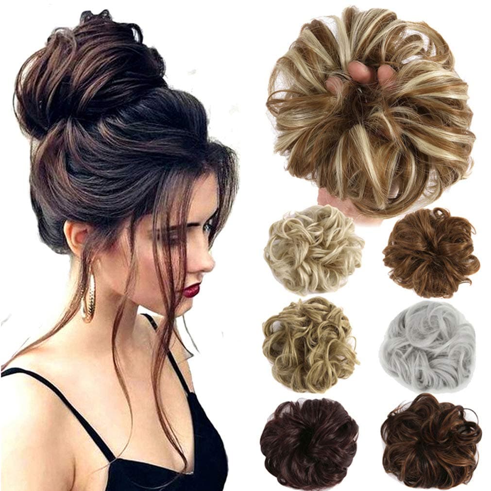 Lelinta Hair Bun Extensions Wavy Curly Messy Donut Chignons Hair Piece Wig Hairpiece Natural Black Mix Silver Grey