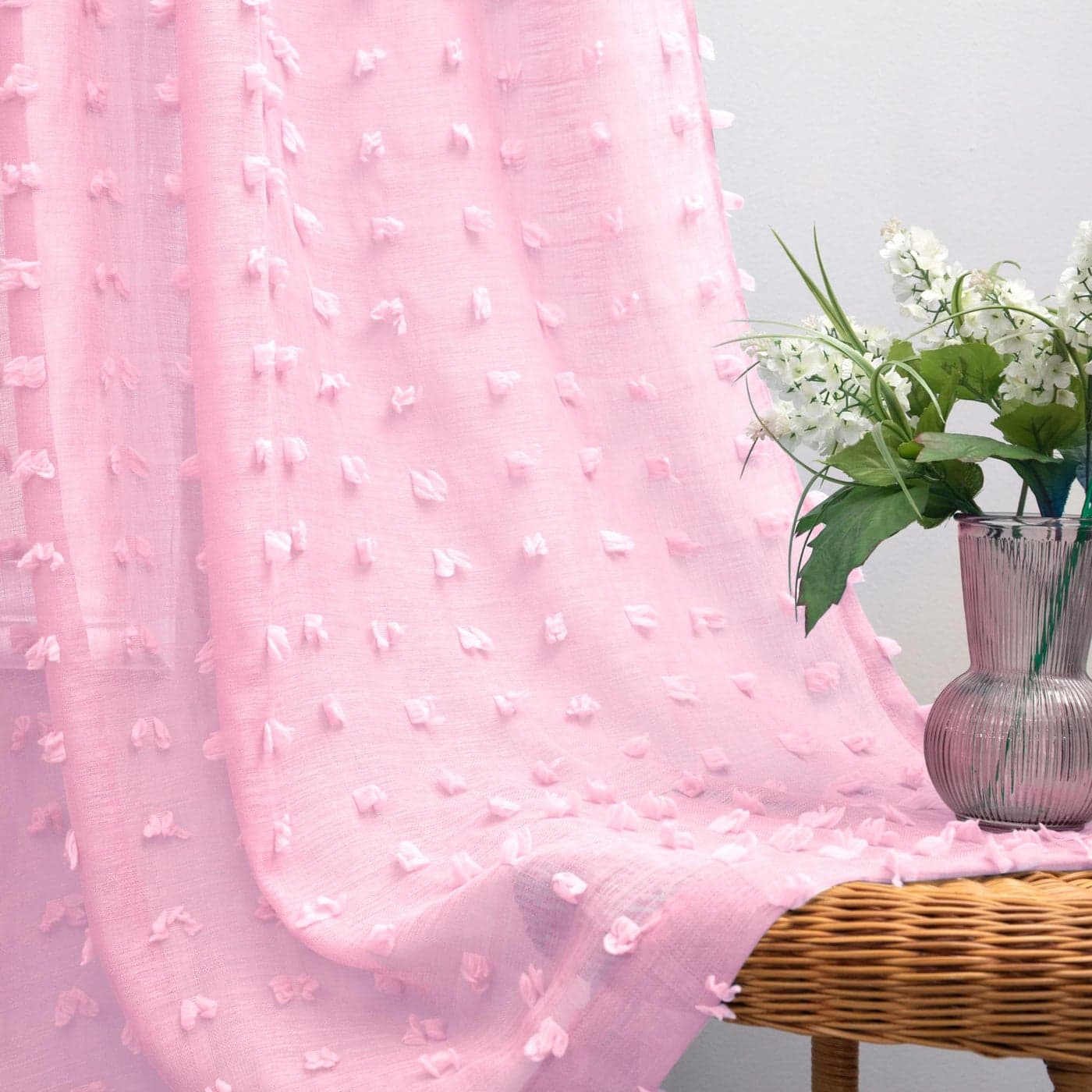 KOUFALL Light Pink Sheer Curtains 2 PanelsBow Floral Pom Pom Boho Lace Coquette Curtains for Nursery Kids Girls Room Bedroom Closet84 Inches LongBaby Pink