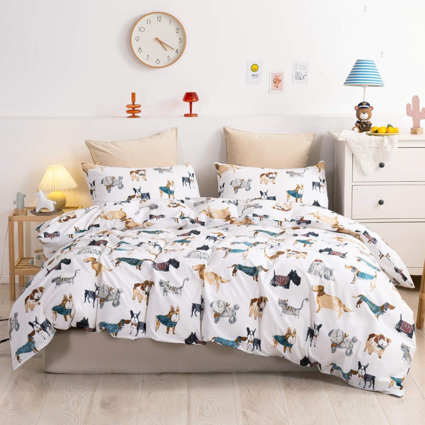 Ivellow Twin Duvet Cover for Kids Cartoon 100 Cotton Kids Duvet Cover Sets Dog Patterned Duvet Cover Ultra Soft Breathable Cute Toddler Bedding Set 3Pcs Zipper Closure Boys Girls Teens