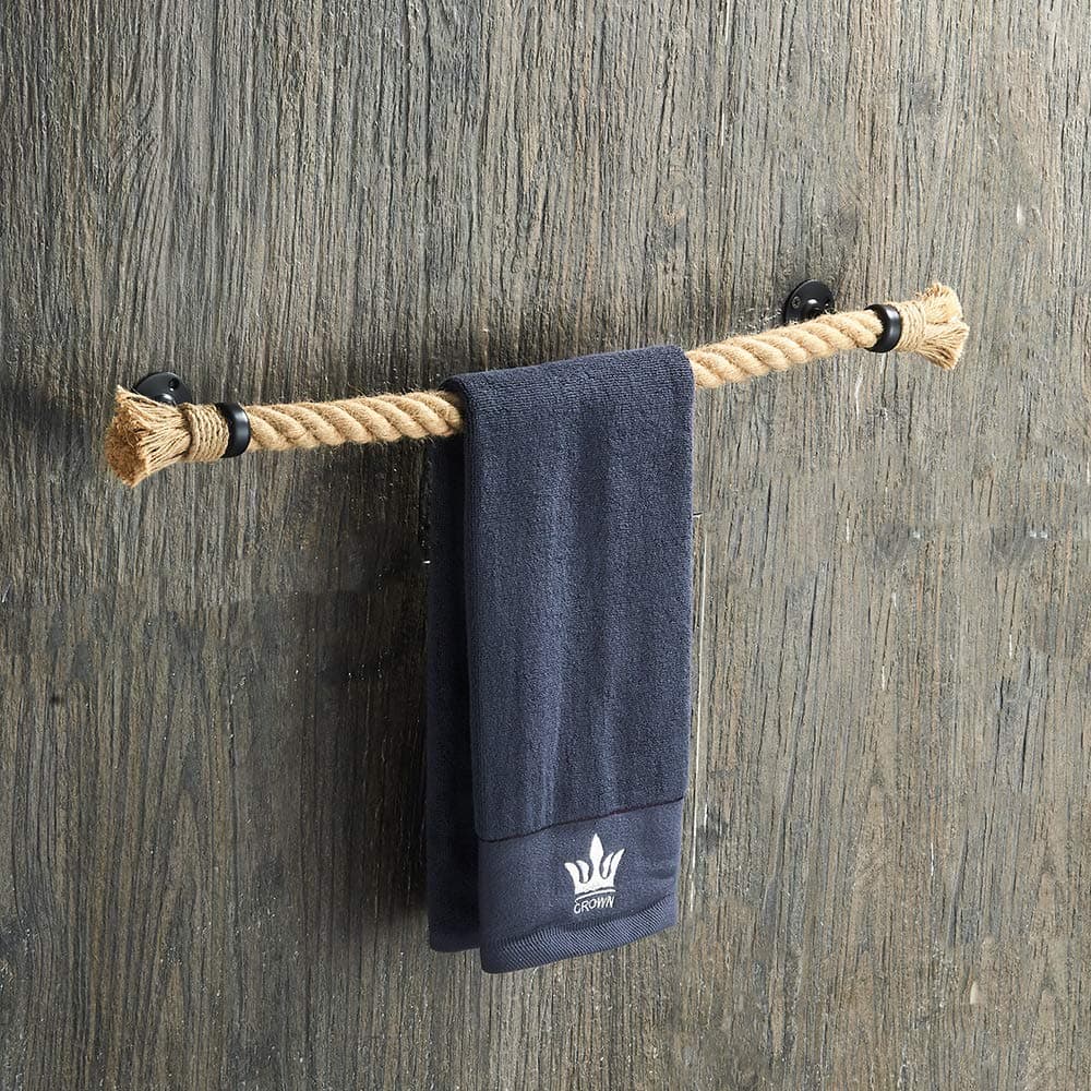 YJ YANJUN Nautical Towel Bar Black Nautical Accessories for Bathroom Nautical Bathroom Decor Rope Towel Racks for Bathroom Wall Mounted