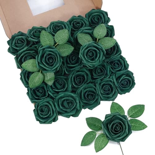 DuHouse 50Pcs Artificial Roses Flowers Fake Roses with Stems Real Touch Foam Flowers for DIY Wedding Bouquet Party Centerpiece Floral Arrangement Party Home DecorHunt Green