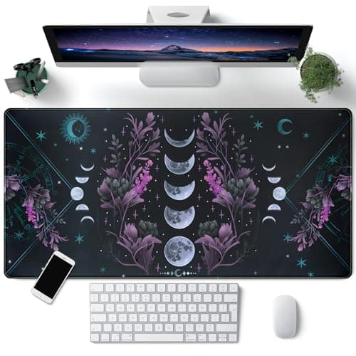 Celestial Moon Phases Mouse Pad Large Purple Desk Mat Forest Extended Gaming Mousepad Violet Teal Desk Pad XXL 315 x 157 in Laptop Computer Mouse Keyboard Mat for Office Desk Decor