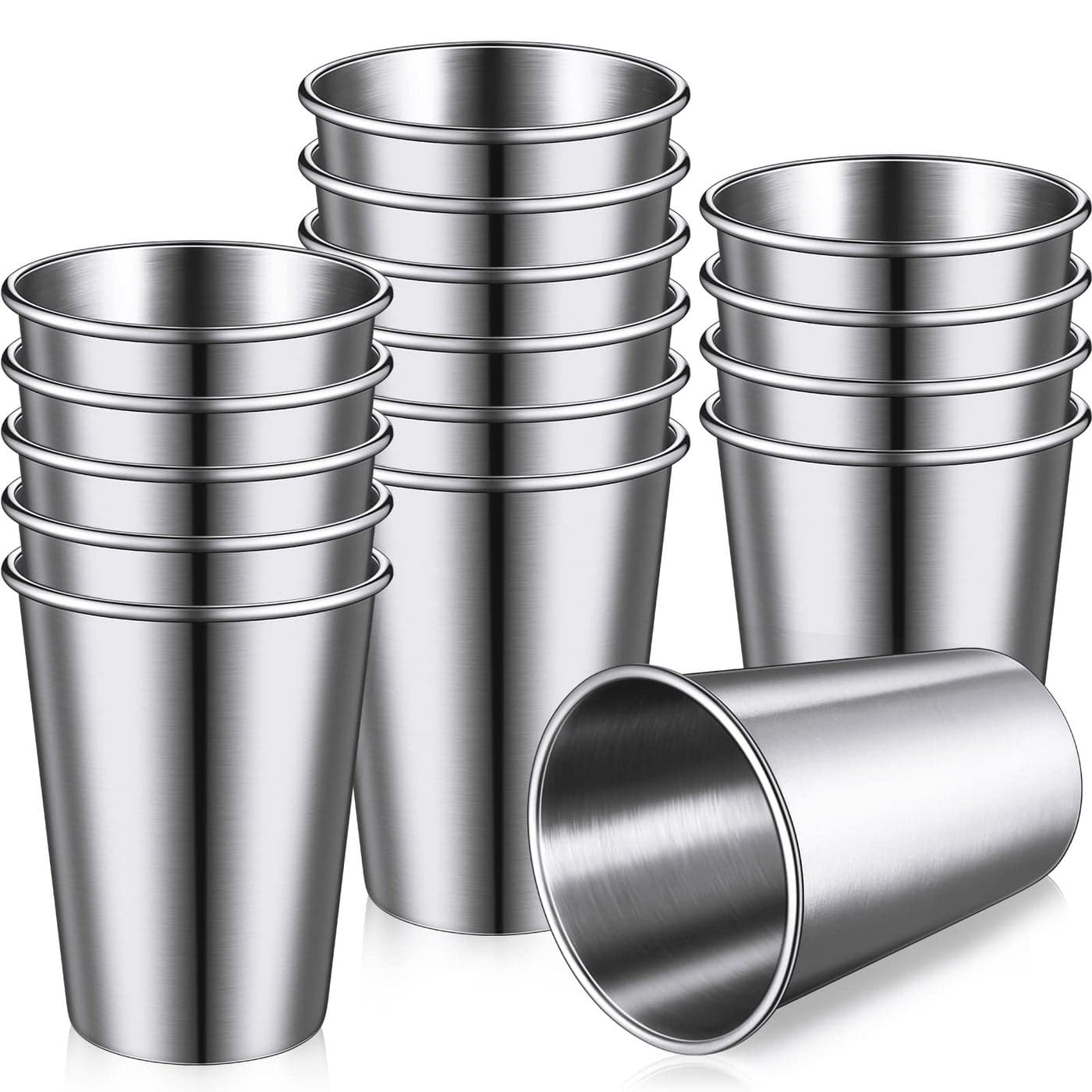 Baderke 16 Pack Stainless Steel Cups for Kids and Adult Pint Tumbler Metal Cups Stackable Tumbler Shatterproof Metal Drinking Glasses for Travel Outdoor Camping9 oz 260 ml