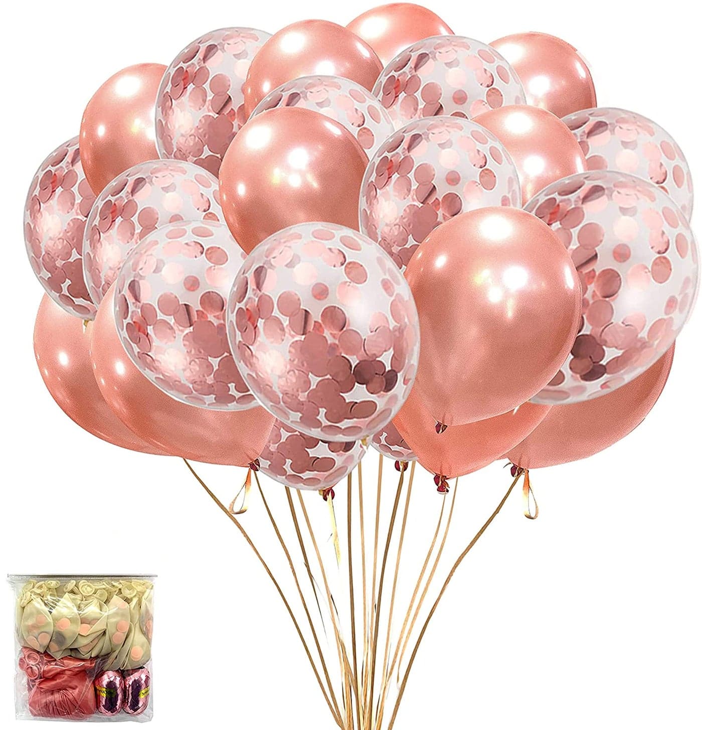 LAZYBEEE Rose Gold Balloons & Rose Gold Confetti Balloons 62 Pack - 12 inch Premium Latex Balloons & Ribbon - Rose Gold Party Decorations (Rose Gold)