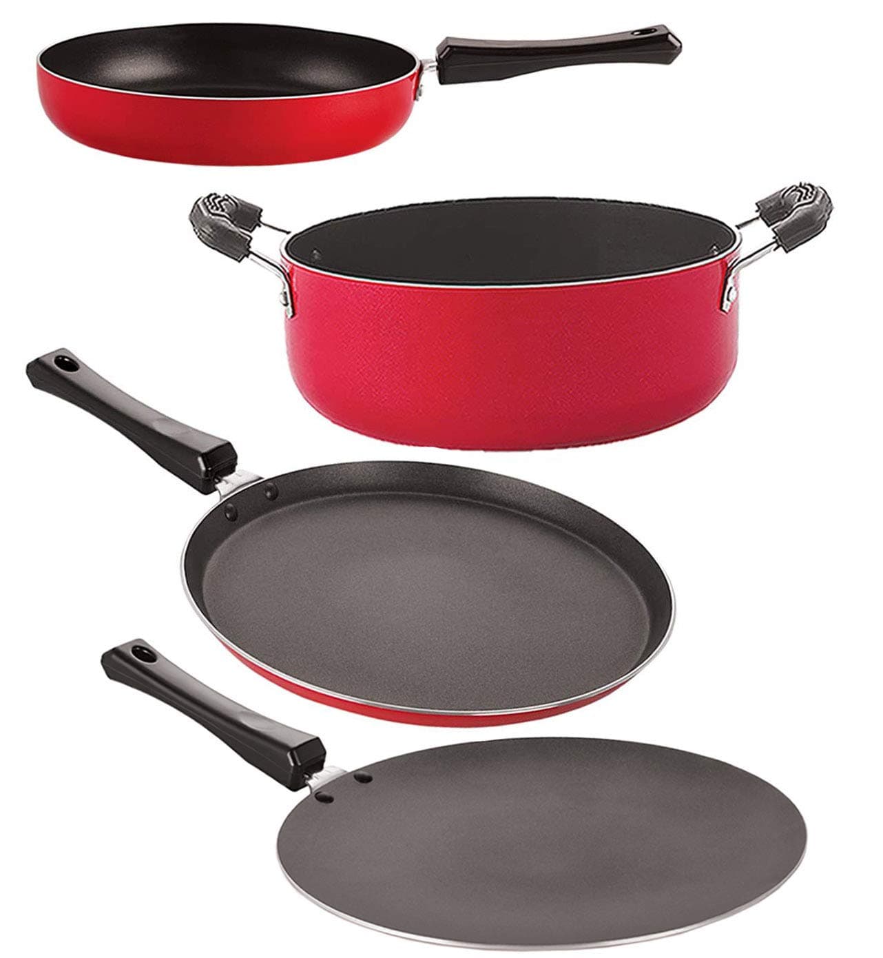Nirlon Non-Stick Aluminium Cookware Essential Combo Gift Set of 4 Pieces with Bakelite Handle (FT10_CT12_FP11_CS24)