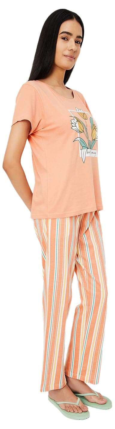 Max Women Printed PJ Set, Light Brown XL