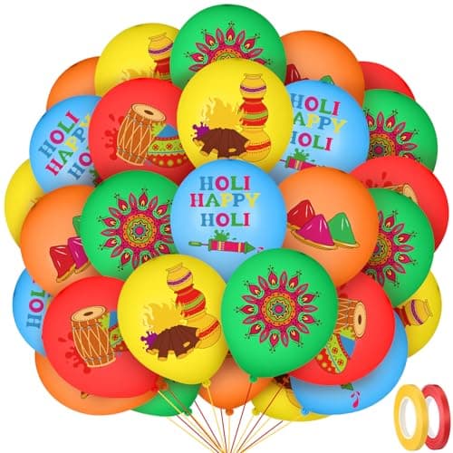Seenelling 50 Pcs Happy Holi Party Decorations 12 Inch Colorful Printed Latex Balloons Festival Hanging Happy Holi Decorations Items for Party Supplies Home Classroom Office 5 Styles