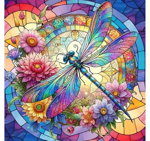 xackcme Dragonfly Paint by Numbers for Adults Stained Glass Paint by Number on Canvas Without Frame DIY Oil Painting for Gift Home Wall Decor 16x16 inch
