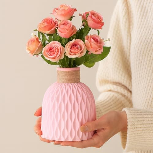 Vendola Plastic Pineapple Shape Decorative Vase with Jute Rope Top | Ceramic Look, Unbreakable Flower Pot for Centre Table, Balcony & Living Room Decor | Only Vase (No Flower) (Pink)