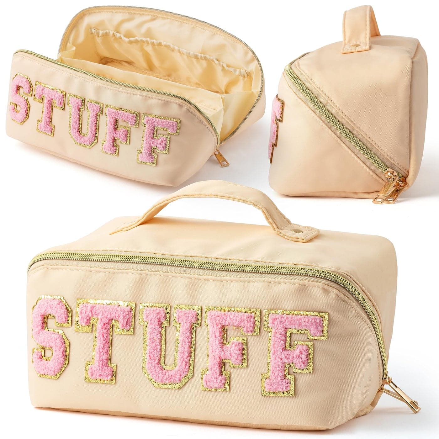 Y1tvei Travel Makeup Bag Gift Large Capacity Cosmetic Bags Nylon Stony Clover Makeup Bag Preppy Patch Makeup Bag Pink Stuff Chenille Letter Pouch Stuff Pouch Wide Open Makeup Bag Preppy Pouch