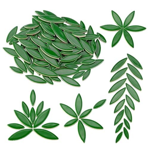Yoption Petal Mosaic Tiles for Crafts 200g Flower Leaf Ceramic Mosaic Tiles Pieces for Mosaic Craft Supplies DIY Mosaic Outdoor Decor Green