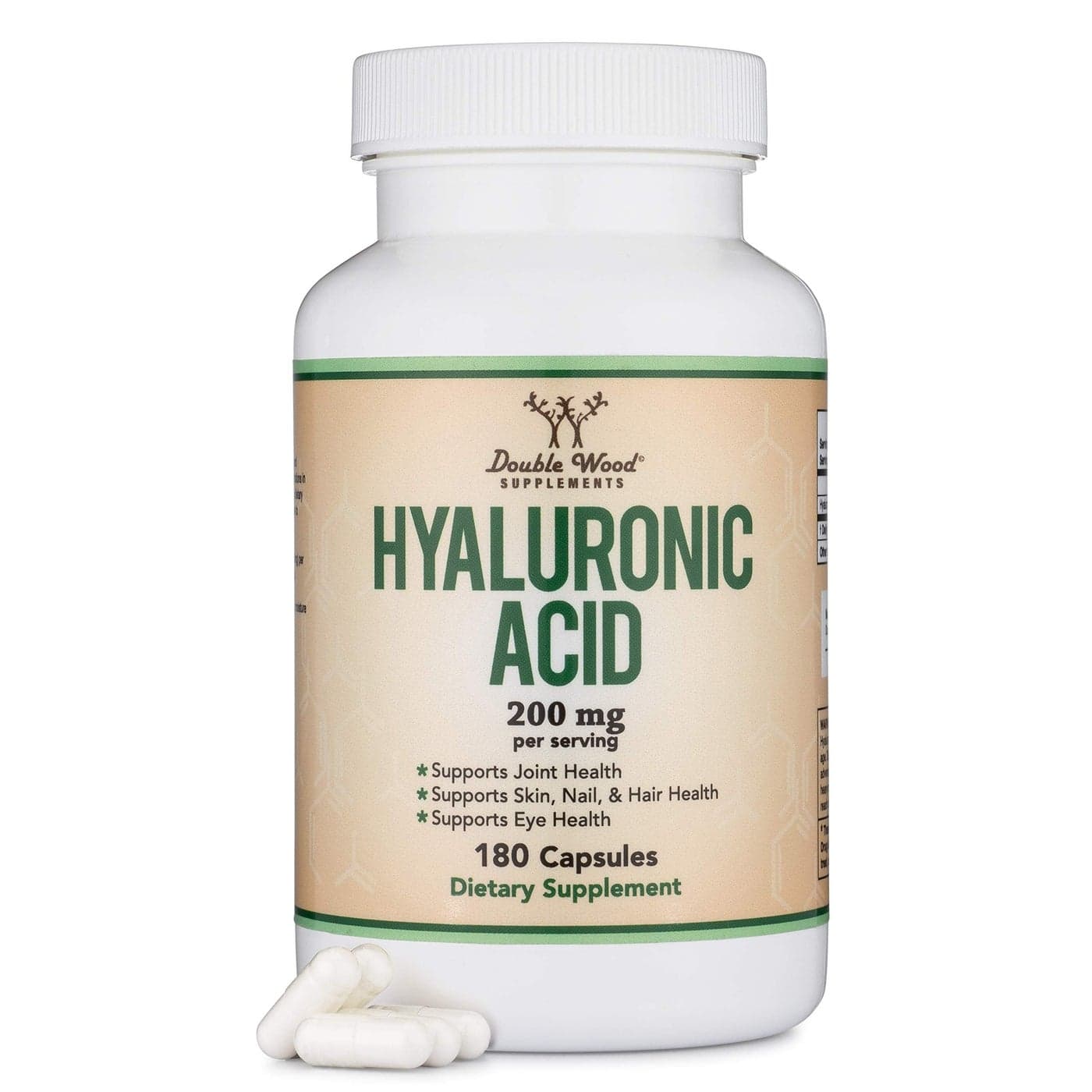Hyaluronic Acid Supplements 180 Capsules Enhances Effects of Hyaluronic Acid Serum for Face 200mg Per Serving for Skin and Face Aging Support Acido Hialuronico Gluten Free by Double Wood