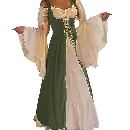 Abaowedding Womens's Medieval Renaissance Costume Cosplay Chemise and Over Dress (L/XL, Olive)