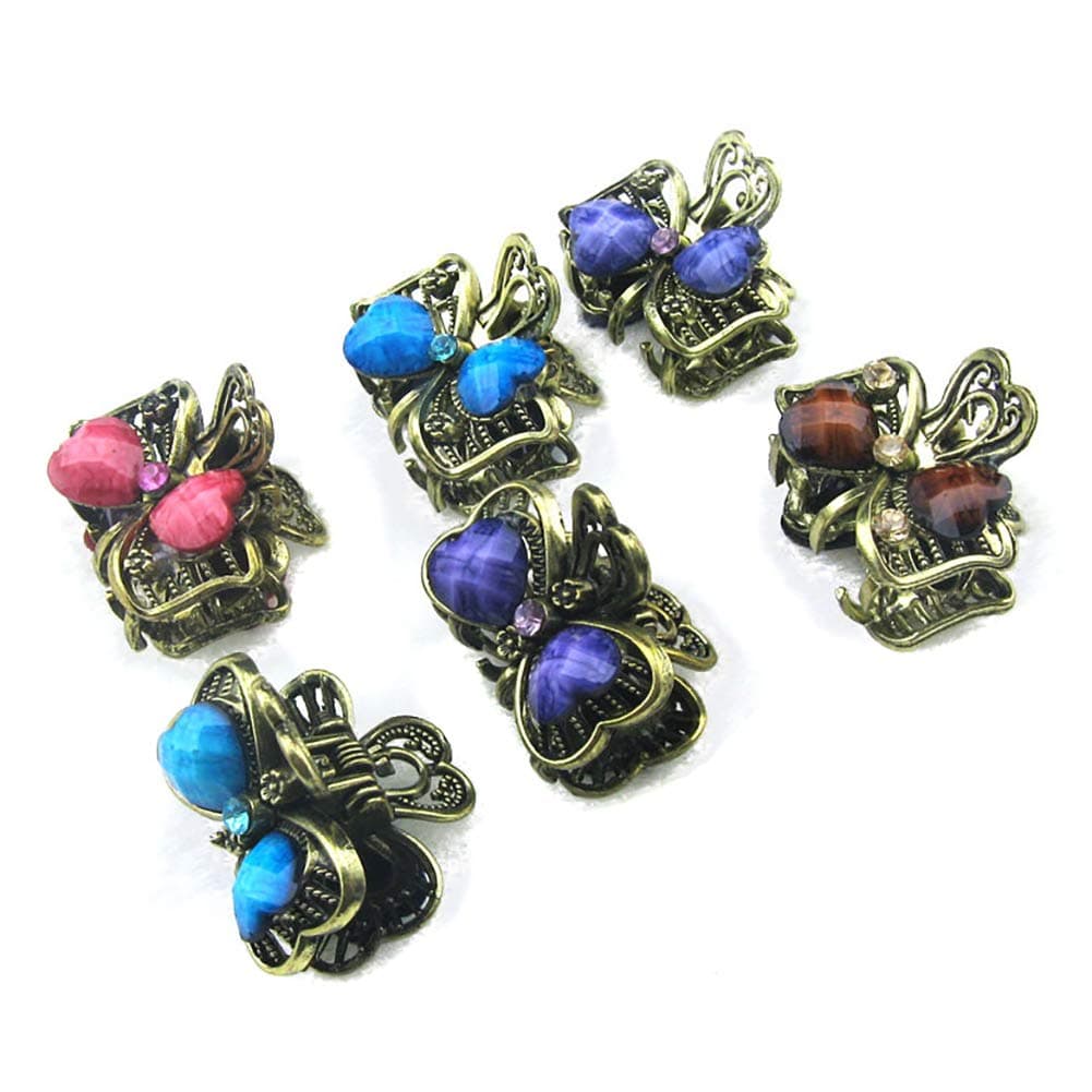 12PCS Women Vintage Alloy Mini Hair Jaw Clip Rhinestone NoSlip Hair Grip Hair Pin Hair Claw Small Bang Clip Hair Clamp Style 5