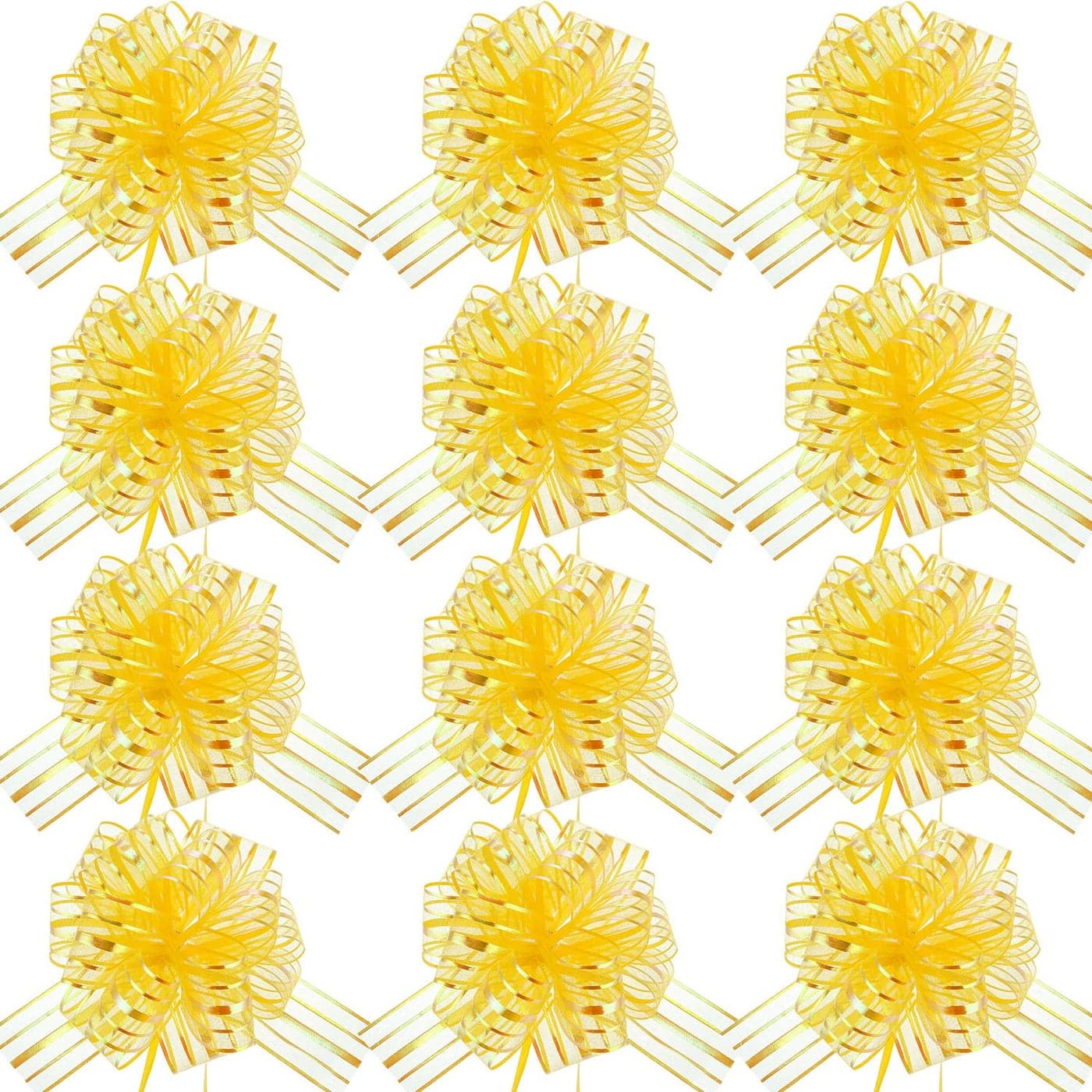 12 Pieces Large Pull Bow for Gift Wrapping Ribbon Pull Bows for Presents Wedding Baskets for Wrapping Boxes Flower Decorations8 InchYellow
