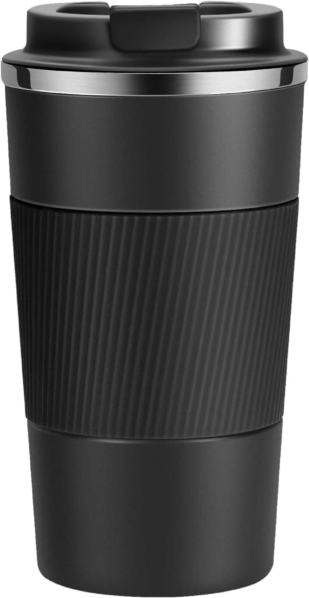 The Venti Travel Mug,Insulated Coffee Cup With Leakproof Lid,Vacuum Insulation Stainless Steel Reusable For Hot Cold Coffee, Water And Tea, Thermal Mug With Non-Slip Protective Cover, 510Ml (Black)