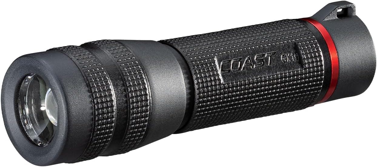 Coast GX10 550 Lumen Compact Waterproof Dual Power LED Flashlight with GripTextured Handle 4 Light Modes Twist Focus Pure Beam Technology