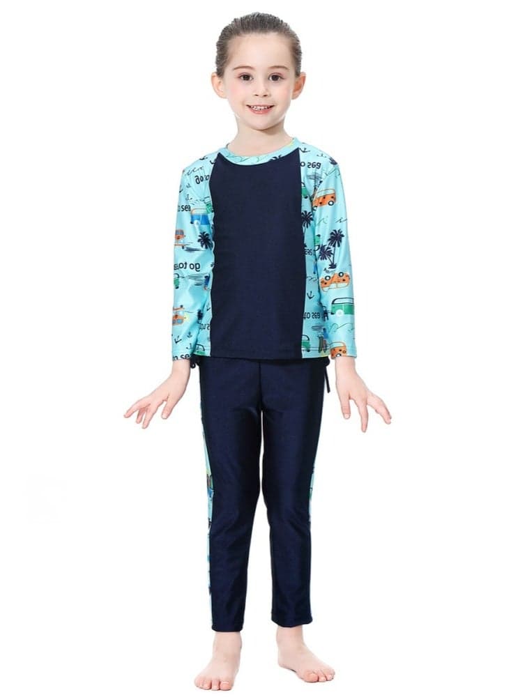 Kids Two Piece Swimsuit with Leggings Hat Swimwear Set for Boys and Girls UPF 50+ UV Swimwear Sun Protective Long Sleeve,Modest Muslim Islamic Burkini Swimsuits Ultraviolate Ray-proof