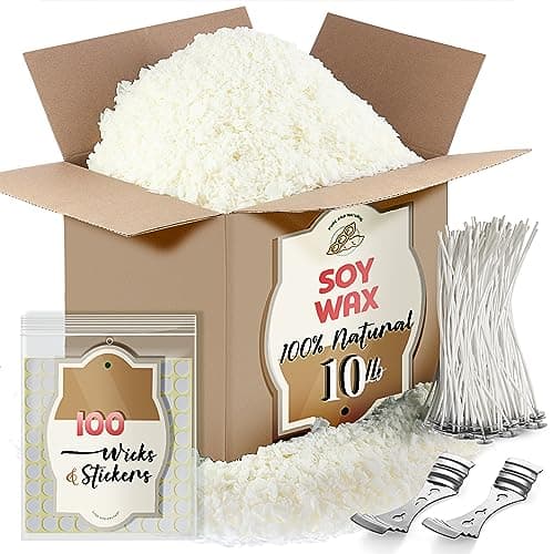 Etienne Alair Soy Candle Wax for Candle Making Natural Soy Wax for Candle Making 10 lb Bag Premium Flakes 100 Cotton Wicks 100 Wick Stickers 2 Centering Devices 10 Lbs
