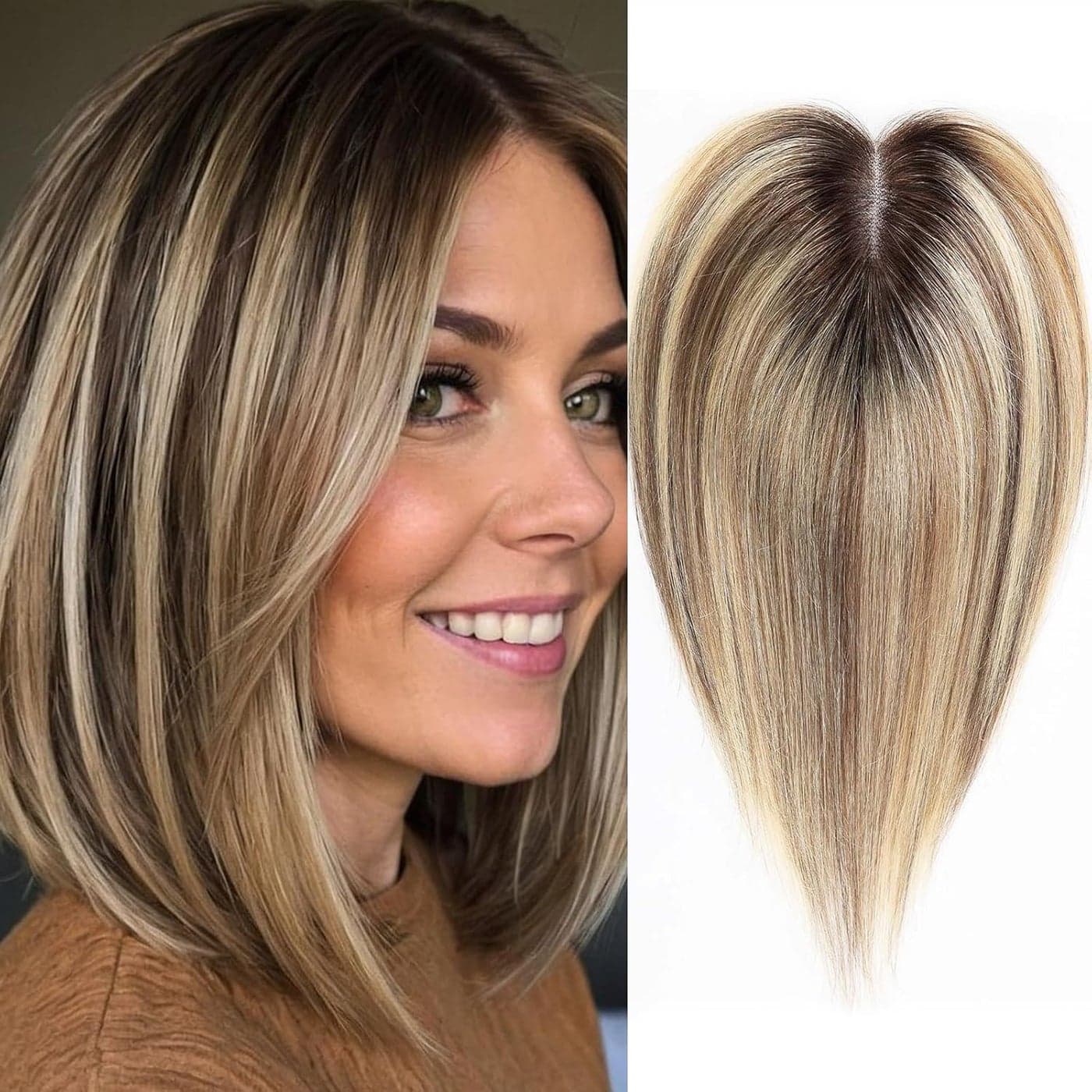 HAIRCUBE Ash Blonde Hair Toppers for Women Real Human Hair,100% Remy Human Hair Topper 3.5"*4"Hand-Tied Hair Toppers with Swiss Lace Base 12in No Bangs,Hair Toppers for Women with Thinning Hair