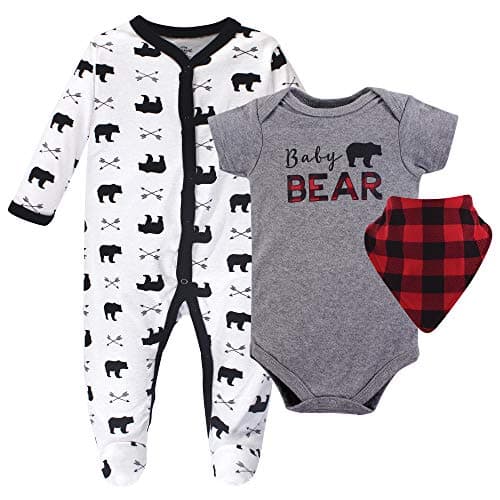 Little Treasure Unisex Baby Sleep and Play, Bodysuit and Bib, Baby Bear, 6-9 Months
