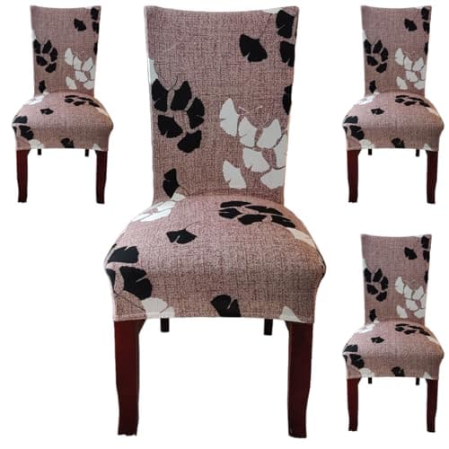Styleys Elastic Chair Cover Stretch Removable Washable Short Dining Chair Cover Protector Seat Slipcover (Set of 4, Maple Coffee, SD-3178)