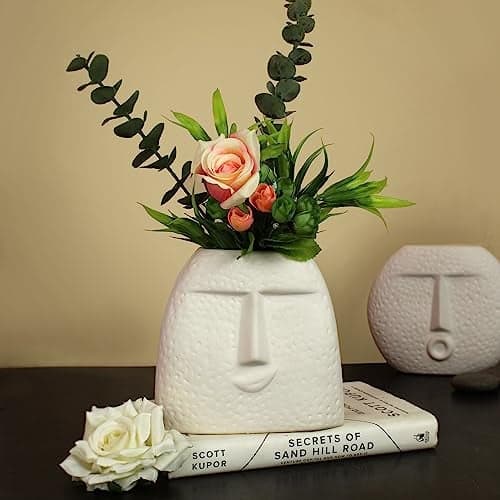 TIED RIBBONS Flower Vase for Living Room (White, 15.2 cm X 15.2 cm) Ceramic Flower Pot for Artificial Flowers Plants Home Décor Living Room Office Bedroom Center Table Decoration Items