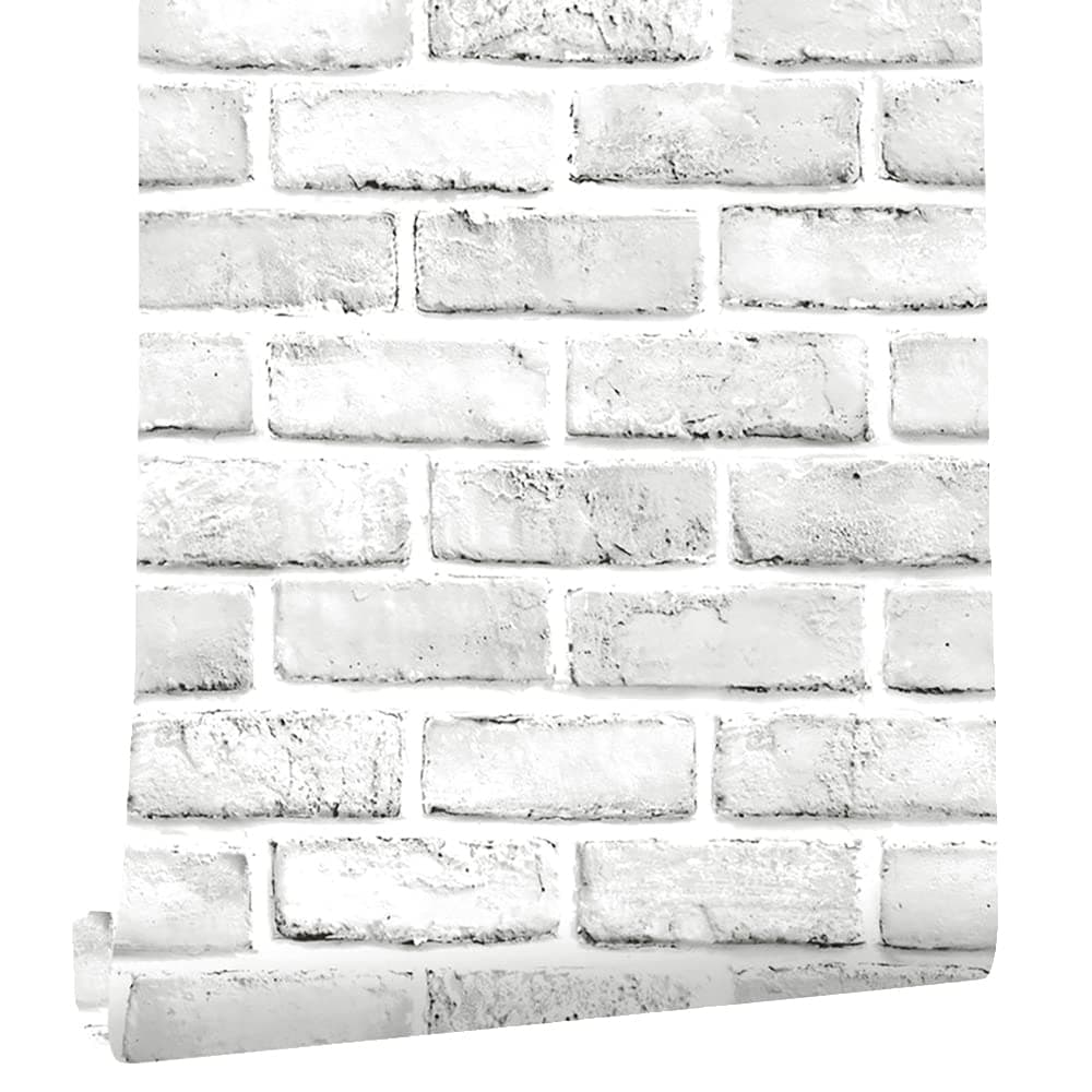 Cohoo Home Brick Wallpaper Peel and Stick Contact Paper 120inL 18inW Faux 3D Brick Contact Paper for Walls White Gray Grey Self Adhesive Removable Wallpaper Backsplash Bedroom Wall Sticky Waterproof