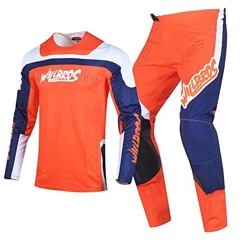 Willbros Mens MX Gear Set Dirt Bike Offroad Motocross Jersey Pants Combo BMX ATV Enduro Blue Orange Jersey M Pants 32