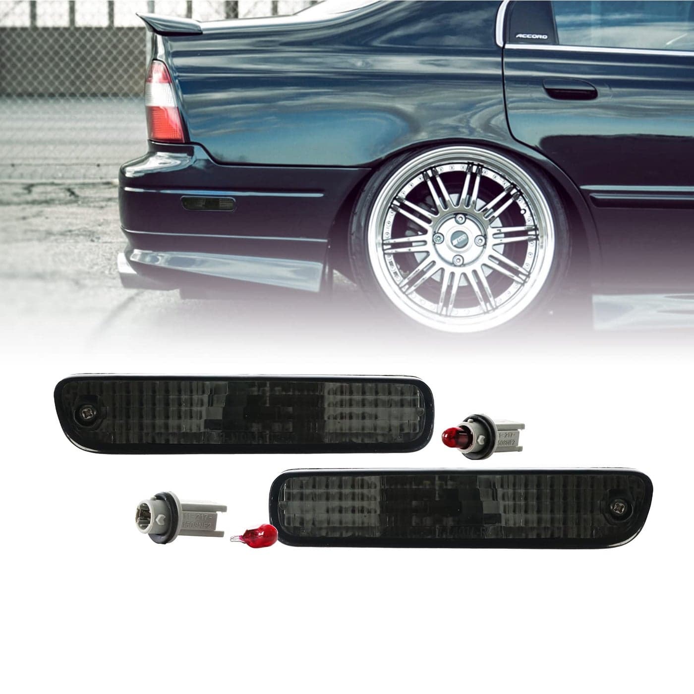 USR DEPO Rear Bumper Side Marker Lights Left Right Compatible with 19941997 Honda Accord 19921996 Honda Prelude 19982002 Accord 2D Coupe Sidemarkers Lamps All Smoked Crystal Lens