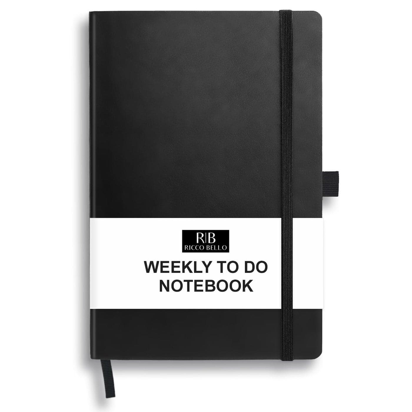 RICCO BELLO Undated Weekly Planner To Do Notebook Faux Leather Hardcover for Work School Home with Pen Holder Bookmark Band Closure Storage Pocket 57 x 84 Inches Black